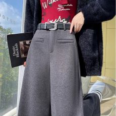 批发加绒加厚毛呢西装裤2025秋冬季女装宽松休闲直筒裤垂感窄版阔腿裤