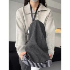 批发深灰色毛呢阔腿裤女加绒加厚冬季大码微胖宽松显瘦慵懒休闲直筒裤