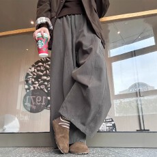 批发日系深灰色休闲阔腿裤女2026<b class='q'>春</b>慵懒风胖mm遮胯宽腿粗显瘦气球裤子