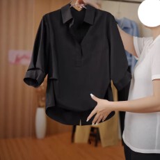 批发<b class='q'>大码</b><b class='q'>女装</b>设计感后背开叉短袖衬衫夏2026新款胖mm显瘦独特漂亮<b class='q'>上衣</b>