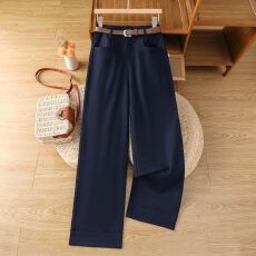批发藏青色<b class='q'>西装</b>裤女夏薄款2026新款休闲小个子直筒九分裤松弛感阔腿裤