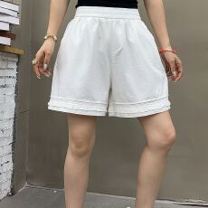 批发白色木耳边休闲<b class='q'>短裤</b><b class='q'>女</b>夏季薄款大码胖mm高腰显瘦小个子阔腿热裤