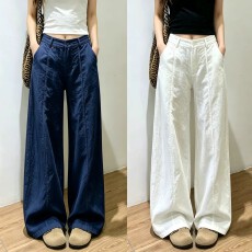 批发韩系亚麻休闲裤女夏季2026新款薄高腰宽松显瘦休闲慵懒<b class='q'>棉麻</b>阔腿裤