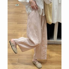 批发日系九分亚麻阔腿裤女夏2026新款高腰宽松直筒小个子松弛感<b class='q'>休闲</b>裤