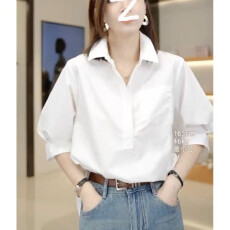 批发设计感polo领高级感短袖衬衫夏季薄款宽松小衫<b class='q'>通勤</b>百搭显瘦上衣女
