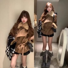 批发复古御姐风超好看系带收腰毛呢外套小个子时尚气质感<b class='q'>大</b>衣2026秋季