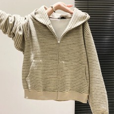 批发韩系条纹拉链连帽<b class='q'>卫衣</b>女秋季2026年新款宽松休闲显瘦外套上衣