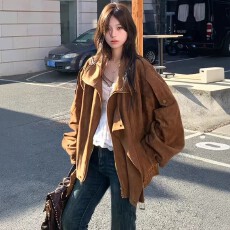 批发美拉德咖色时髦酷飒麂皮绒外套女秋季2026新款韩系小个子休闲夹克