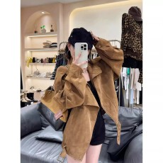 批发美式复古咖色麂皮绒不规则外套女2026秋季新款高级感休闲减龄夹克
