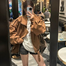 批发美式复古咖色麂皮绒不规则外套女2026秋季新款高级感休闲减龄夹克