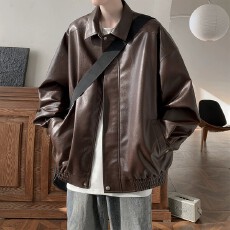 美式咖色复古PU皮衣外套男2026春秋高级感潮牌痞帅机车服夹克