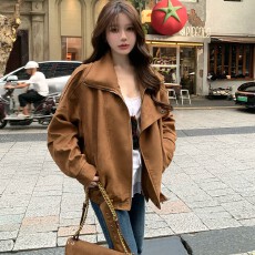 批发美拉德复古麂皮绒外套女<b class='q'>春</b>秋2026新款宽松休闲酷飒风夹克流行爆款