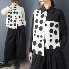 批发2025秋季新款法式圆点<b class='q'>衬衫</b>长袖拼接设计感不规则通勤显瘦胖MM<b class='q'>衬衫</b>