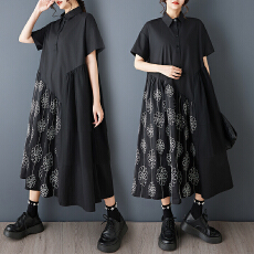 批发2026春<b class='q'>夏</b>新款复古黑色连衣裙短袖绣花网纱拼接设计款宽松显瘦女裙