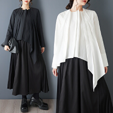 批发2026春季新款复古纯色<b class='q'>衬衫</b>长袖设计感时尚不规则宽松压褶胖MM上衣