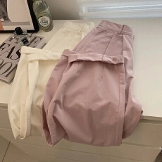 批发【100%纯棉】粉色工装裤日系<b class='q'>休闲</b>女春夏季小个子直筒哈伦萝卜裤子