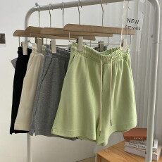 批发【6535米尼】运动短裤女纯色高腰<b class='q'>百搭</b>显瘦宽松松紧腰休闲阔腿热裤