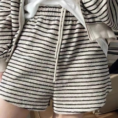 高腰休闲条纹短裤女新款夏季宽松慵懒风大码胖mm百搭显瘦短裤潮