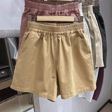 批发水洗纯棉松紧腰工装<b class='q'>短裤</b>女夏季外穿休闲宽松阔腿高腰a字热裤