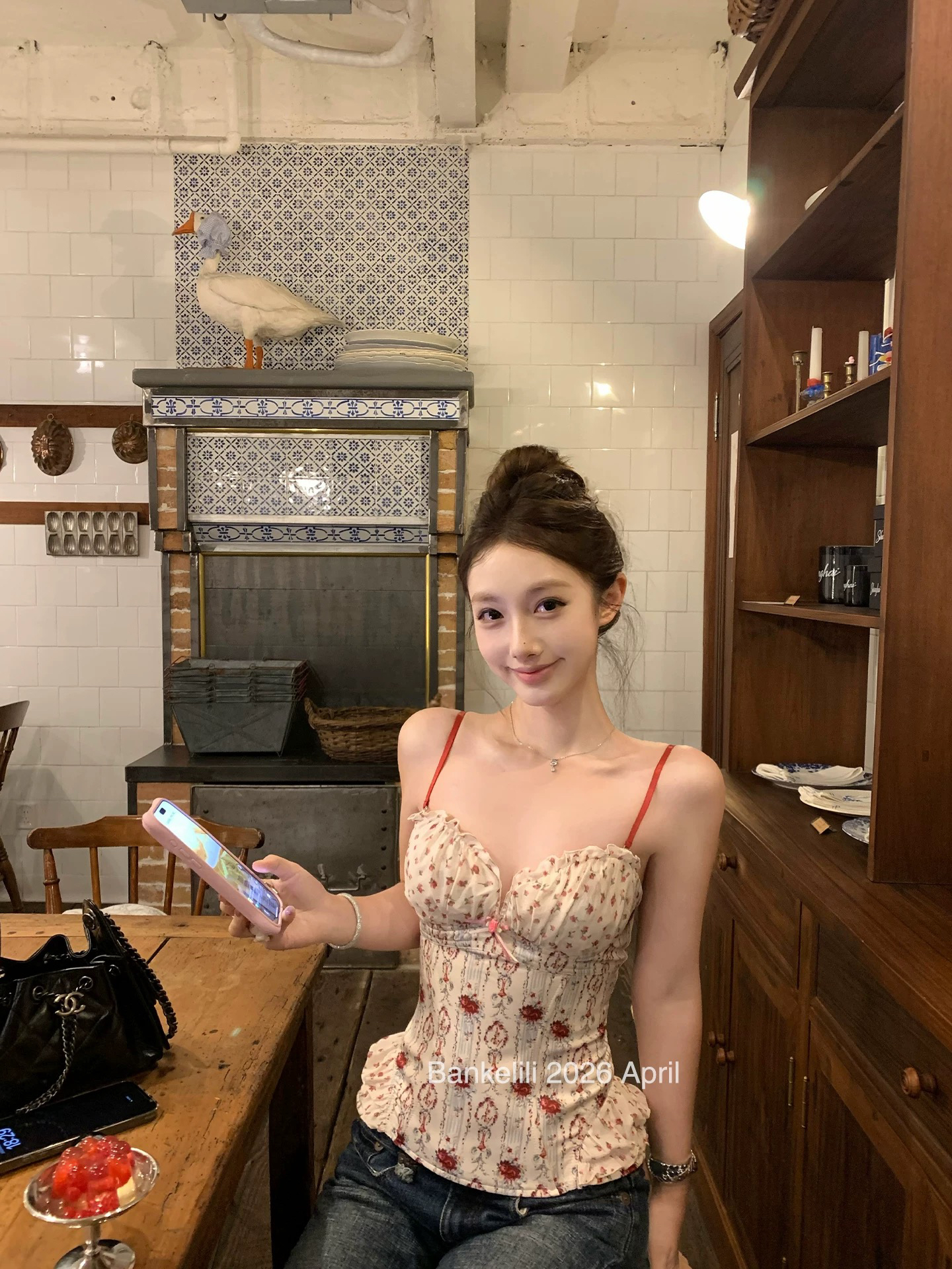 밤나무 코코아 bankelili Jiao 예쁜 장미 순수한 욕망 핫걸 생선뼈 코르셋 꽃무늬 캐미솔 여름