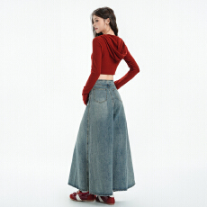 批发实拍玛莉&美式复古｜A字大摆拼接｜中长款半身裙女