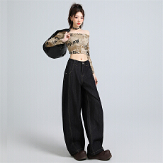 批发实拍黑金色后腰弹力松紧复古时尚防褪色<b class='q'>牛仔裤</b>女秋新款百搭弯刀裤