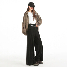 批发实拍复古美拉德咖色阔腿裤女秋冬新款高腰垂感软糯宽松休闲裤子