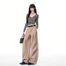 批发实拍新款灰色美式复古弯刀休闲长裤女宽松廓形垂感西裤