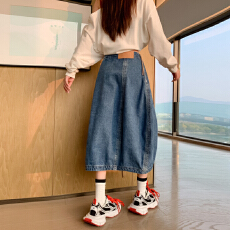 批发实拍春季新品设计感<b class='q'>通勤</b>廓形感拉链牛仔花苞半身裙长裙女