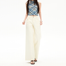 批发实拍开春新款米<b class='q'>白色</b>休闲宽松阔腿<b class='q'>牛仔裤</b>裤百搭垂感喇叭裤长裤加长