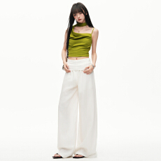 批发实拍<b class='q'>亚麻</b>天丝｜宽腰头可翻折｜松弛感宽松阔腿休闲裤女