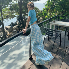 批发实拍2色美式高腰宽松阔腿<b class='q'>裤</b><b class='q'>排扣</b>设计<b class='q'>格子</b>慵懒春夏百搭休闲<b class='q'>裤</b>新款