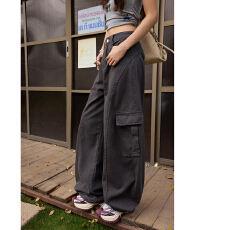 批发实拍美式复古高腰宽阔阔腿裤百搭垂感春夏弯刀裤翻边工装牛仔裤女