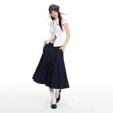 批发实拍26th ootd!春季NEW原牛色复古百搭不规则显瘦气质牛仔鱼尾裙