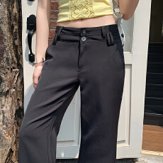 批发实拍黑色喇叭裤女夏2026新款<b class='q'>修身</b>显瘦休闲垂感马蹄裤<b class='q'>西装</b>微喇裤子