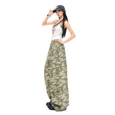 批发实拍26th ootd!设计感高腰抽绳迷彩工装裤个性高街嘻哈休闲拖地裤