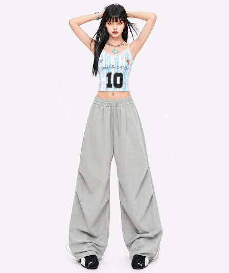 실사 아메리칸 레트로 루즈핏 워크웨어 우산 바지 여성 넓은 다리 바닥 청소 hiphop 재즈 스트리트 댄스 긴 바지 도루 센스 느긋한