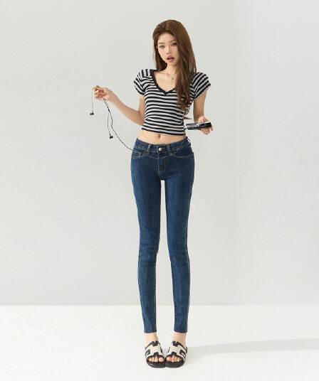 실사 3 색 아메리칸 레트로 로우 웨이스트 핫걸 몸매 가꾸기 슬림해 보이는 다용도 작은 발 바지 신축성 9부 바지 청바지 여성