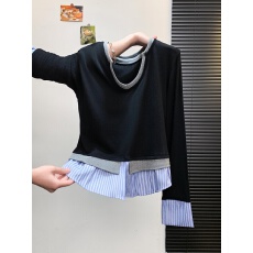 批发<b class='q'>实拍</b>韩版2025冬季气质叠穿拼接<b class='q'>衬衫</b>假三件V领打底针织衫女