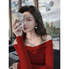 批发已出货法式修身拼接v领<b class='q'>打底衫</b><b class='q'>女</b>内搭设计感秋冬独特辣妹红色上衣