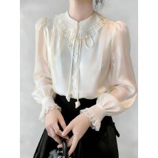 批发法式气质轻奢立领泡泡长袖衬衫女设计感秋<b class='q'>冬</b>独特漂亮修身绝美上衣