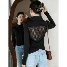 批发实拍 露背小心机蕾丝拼接高级感缎面衬衫女<b class='q'>收腰</b>性感名媛风上衣女