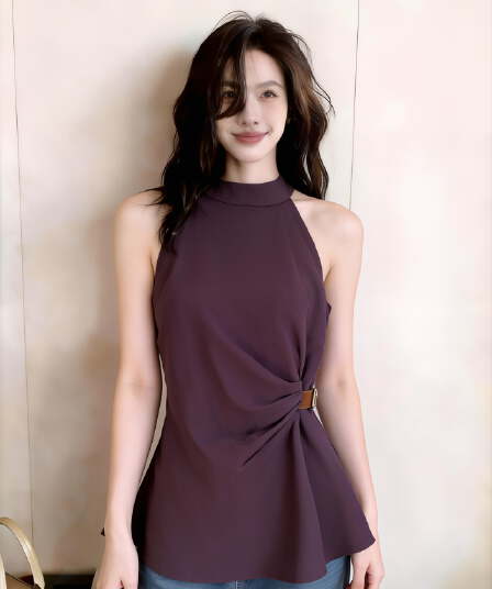 실사 행침 목 민소매 시폰 셔츠 여성 작은 대중 여름 새로운 품격 허리 수축 슬림해 보이는 프랑스식 맨위 조끼 트렌디