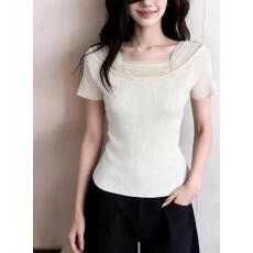 批发实拍～绝美好看蕾丝花边短袖针织<b class='q'>t</b><b class='q'>恤</b>女夏季新款修身气质甜辣上衣