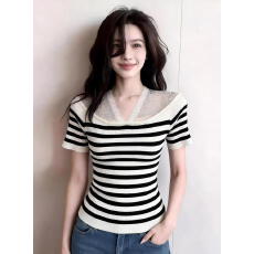 批发实拍2026夏季新款针织T恤高温烫钻修身上衣轻奢高级感