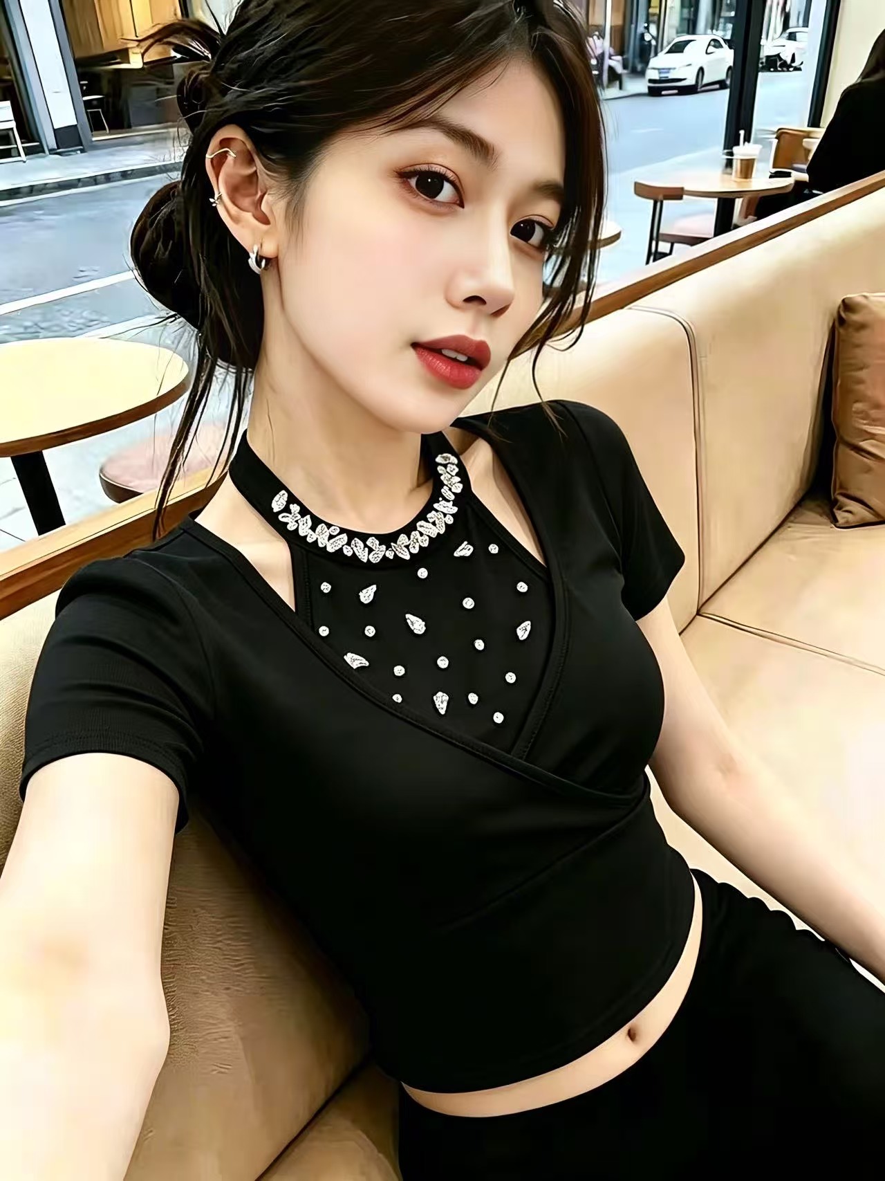 실사 순수한 욕망 달콤한 핫걸 디자인 센스 못 훈련 페이크 레이어드 반팔 티셔츠 여성 다용도 Chic 몸매 가꾸기 맨위 여름