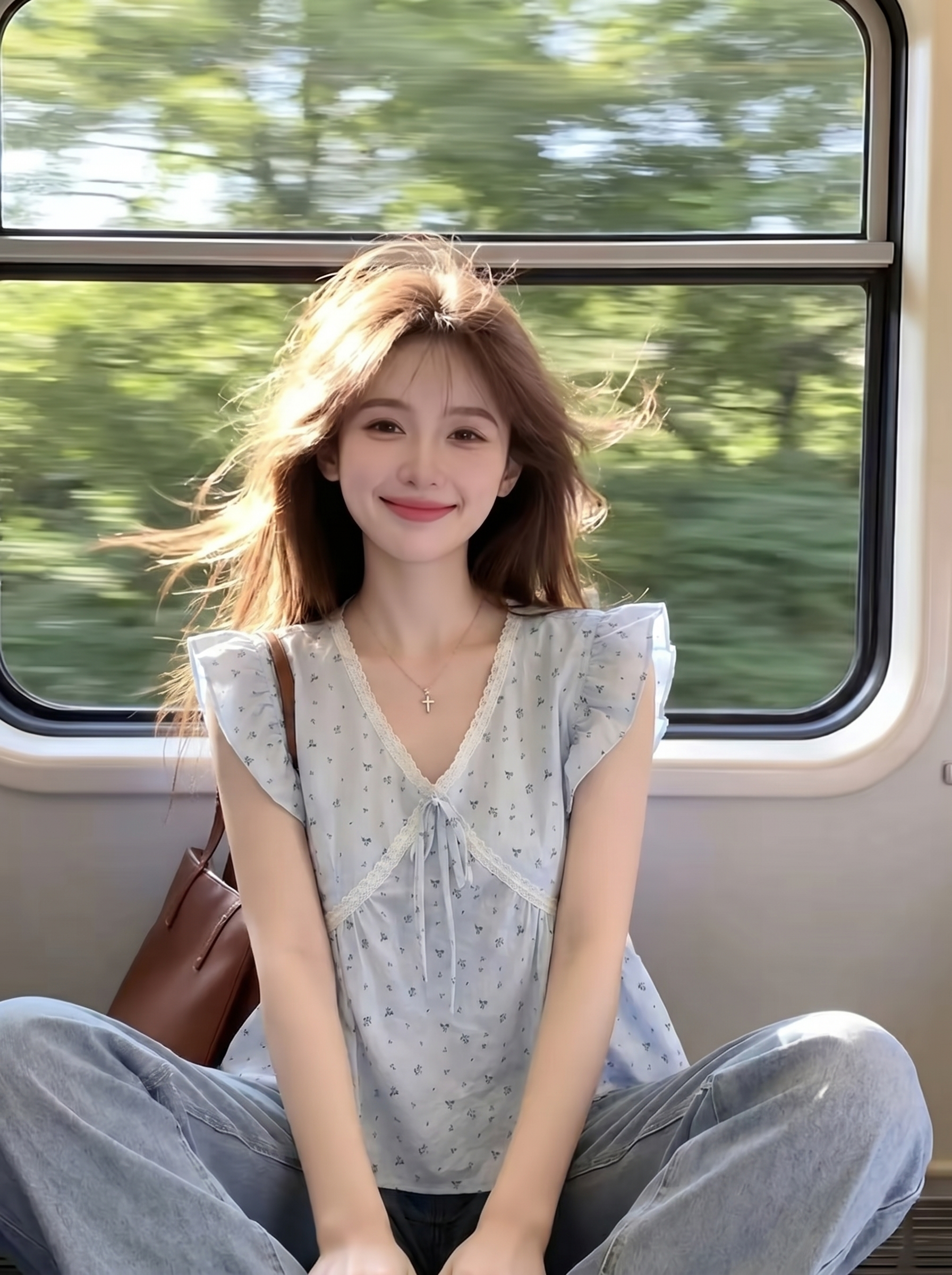 실사 여름 프랑스식 레이스 레이스 나비 매듭 V넥 꽃무늬 여성 셔츠 디자인 센스 Feifei 반팔 맨위