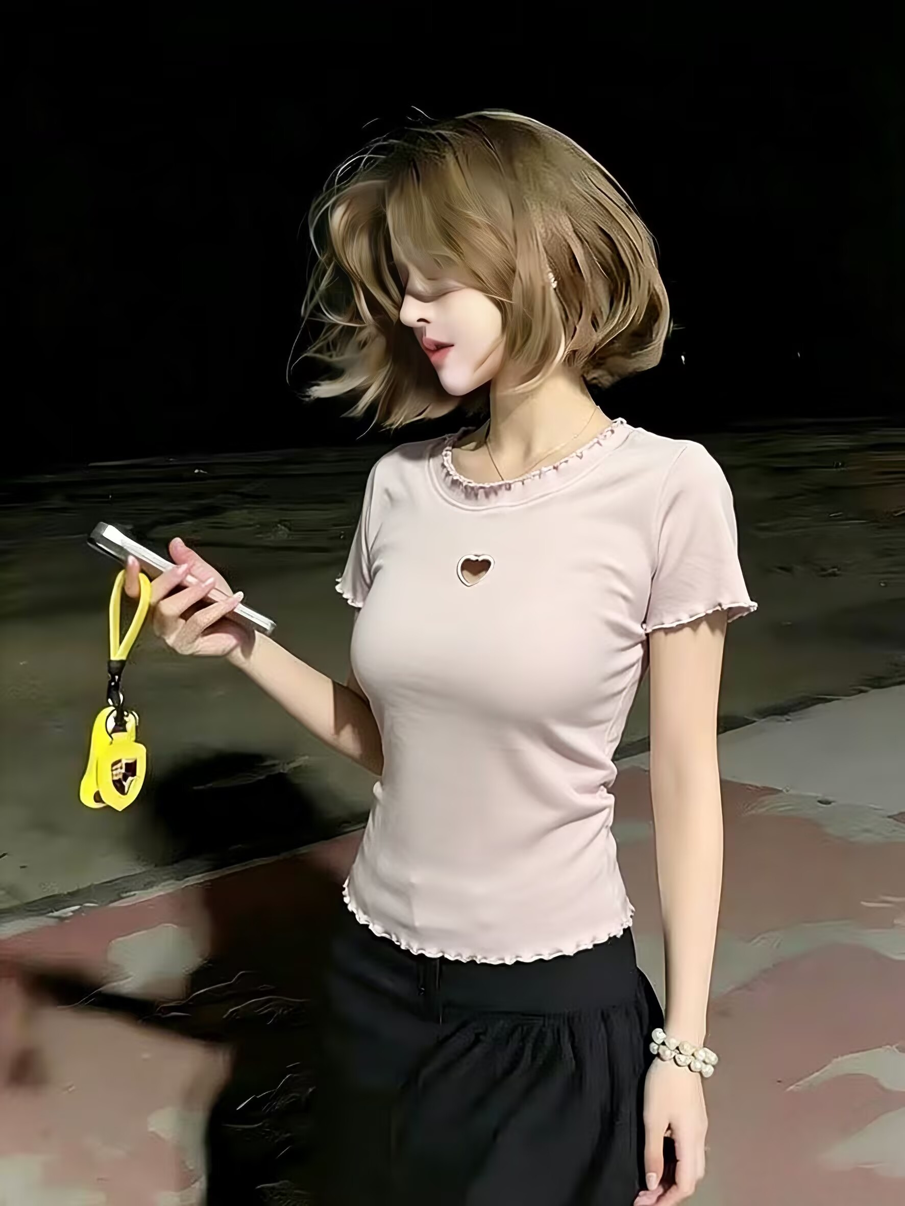 실사 프랑스식 하트 핫걸 프릴 반팔 티셔츠 여성 고유 한 Chic 고급 작은 대중 디자인 센스 맨위 여름