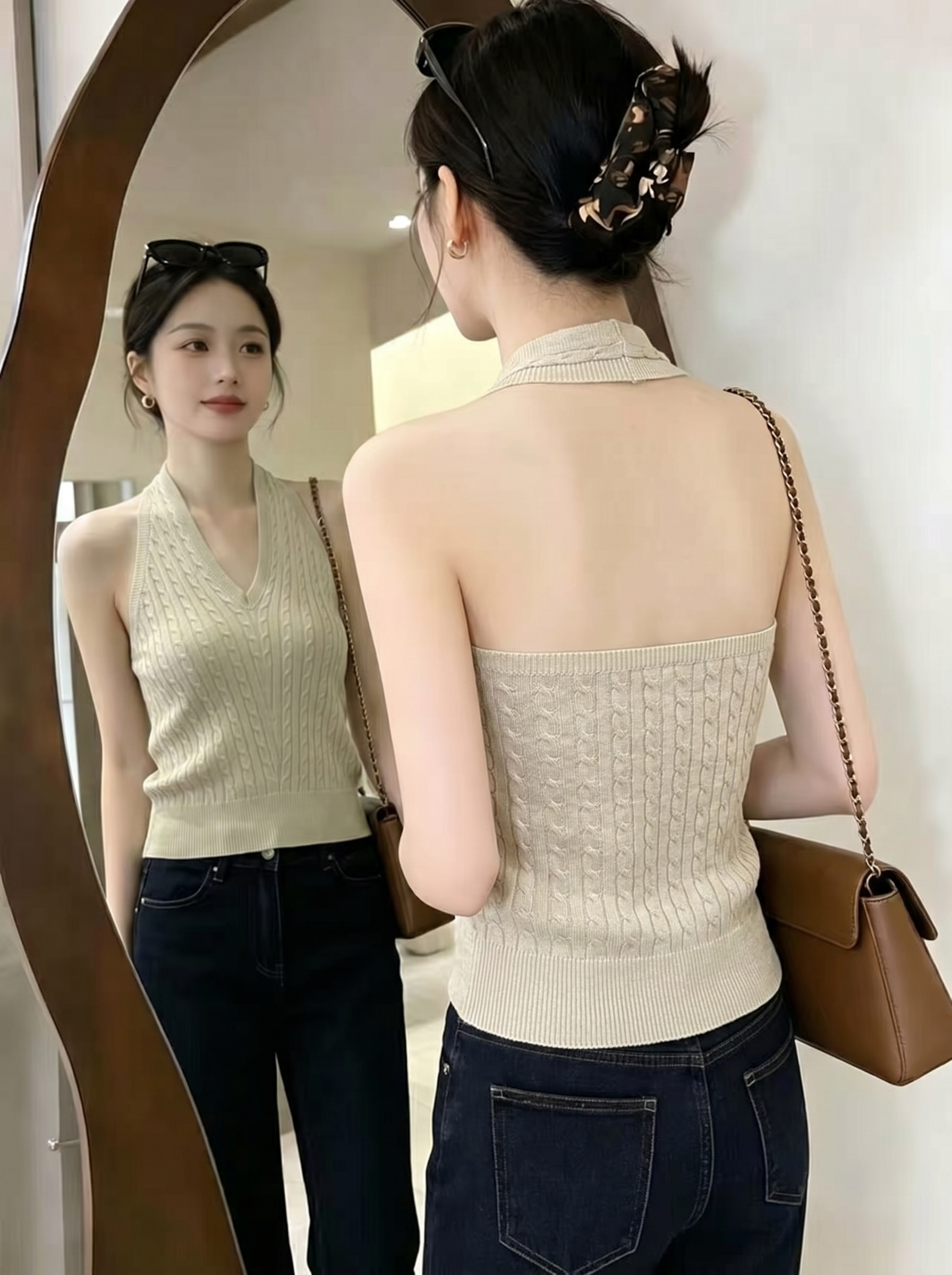 실사 디자인 센스 행침 목 니트 조끼 여성 여름 새로운 작은 대중 Chic 고급 센스 민소매 인사이드 잡아라. 의류