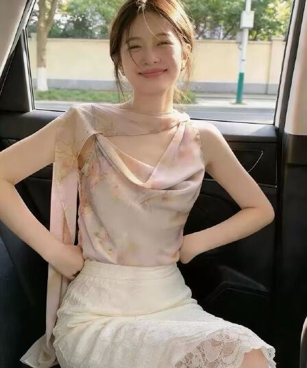 실사 여름 프랑스식 품격 리본 행침 목 흔들다 칼라 캐미솔 불규칙 민소매 맨위 인사이드 가져 가라. 외출용
